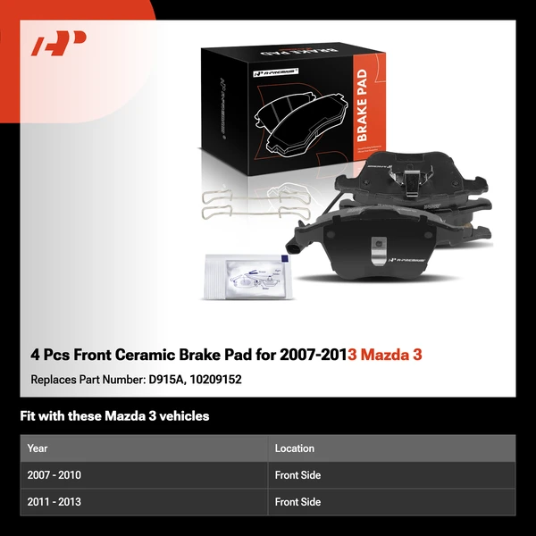4 Pcs Front Ceramic Brake Pad for 2007-2013 Mazda 3