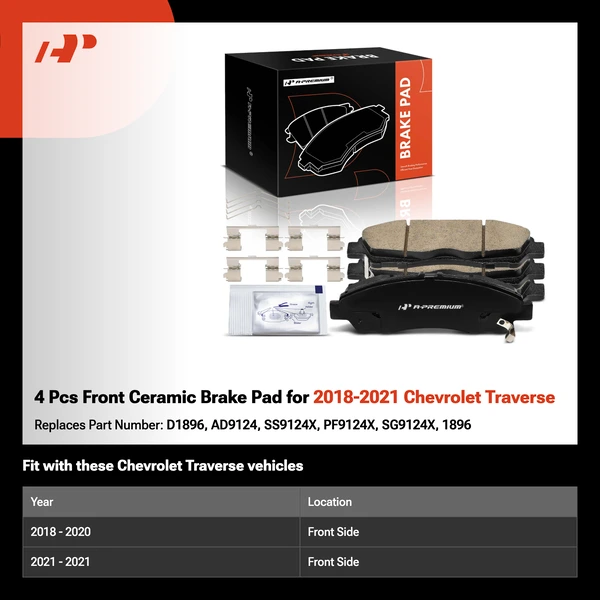 4 Pcs Front Ceramic Brake Pad for 2018-2021 Chevrolet Traverse