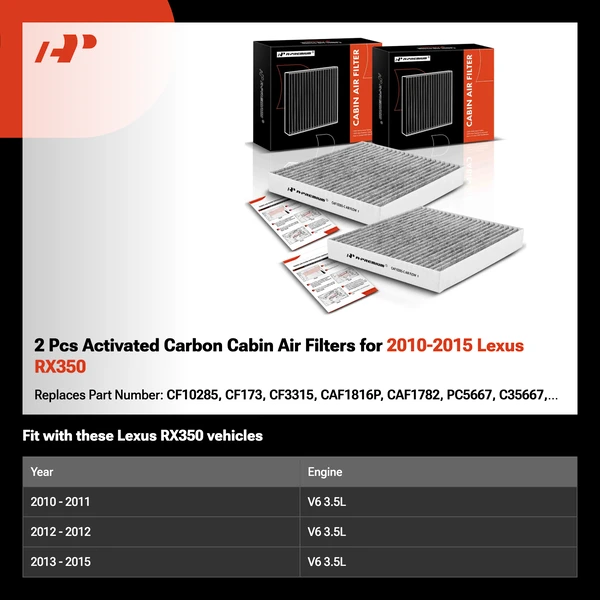 2 Pcs Activated Carbon Cabin Air Filters for 2010-2015 Lexus RX350