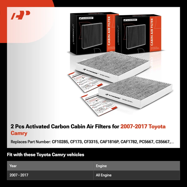 2 Pcs Activated Carbon Cabin Air Filters for 2007-2017 Toyota Camry