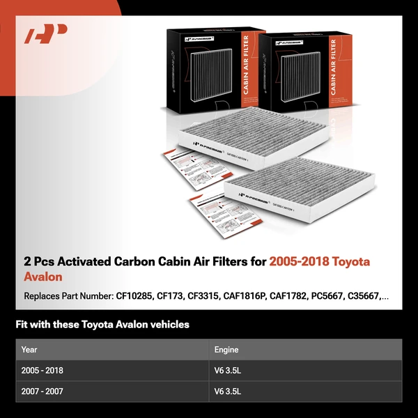 2 Pcs Activated Carbon Cabin Air Filters for 2005-2018 Toyota Avalon