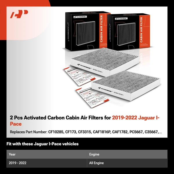 2 Pcs Activated Carbon Cabin Air Filters for 2019-2022 Jaguar I-Pace