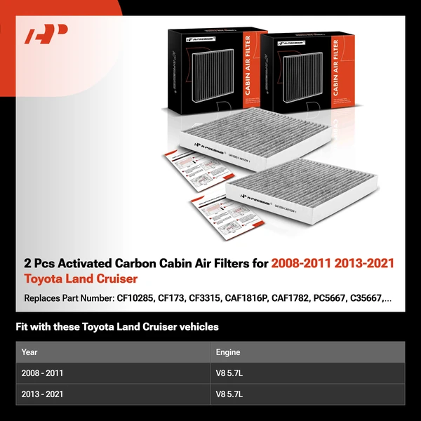 2 Pcs Activated Carbon Cabin Air Filters for 2008-2011 2013-2021 Toyota Land Cruiser