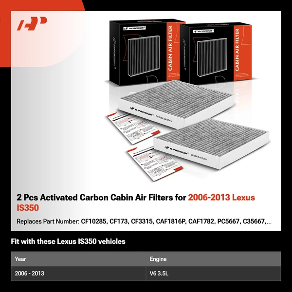 2 Pcs Activated Carbon Cabin Air Filters for 2006-2013 Lexus IS350