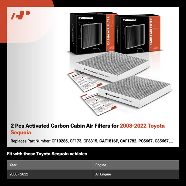 2 Pcs Activated Carbon Cabin Air Filters for 2008-2022 Toyota Sequoia