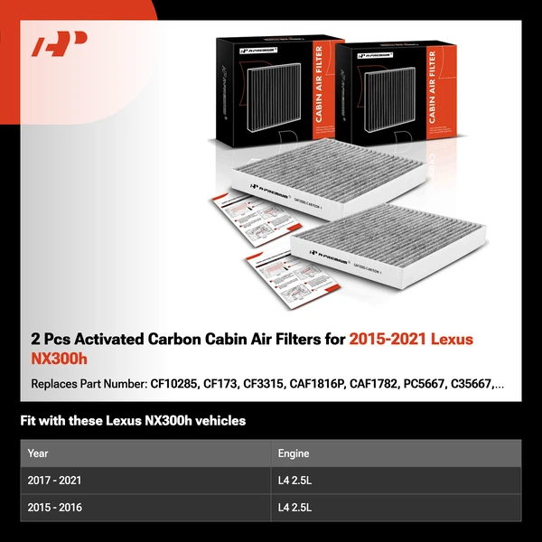 2 Pcs Activated Carbon Cabin Air Filters for 2015-2021 Lexus NX300h