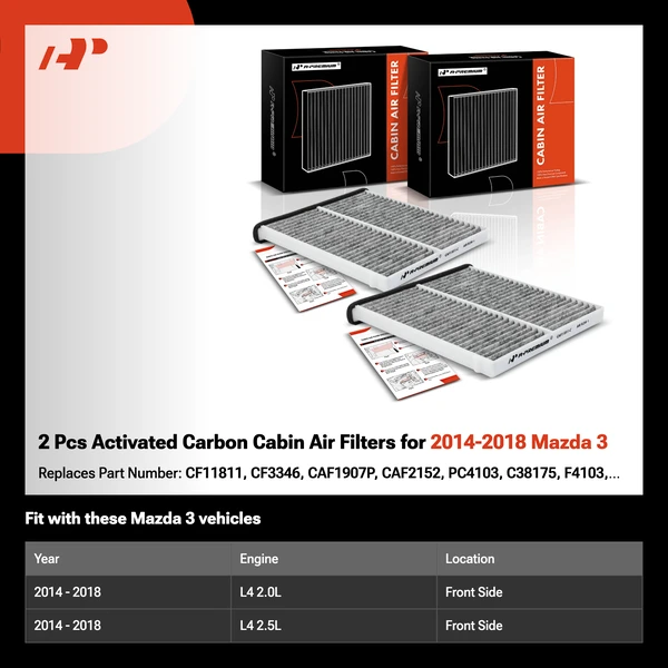 2 Pcs Activated Carbon Cabin Air Filters for 2014-2018 Mazda 3