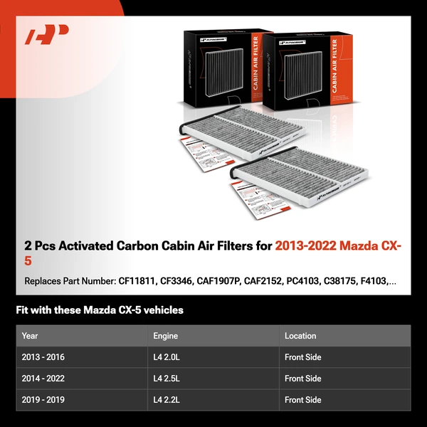 2 Pcs Activated Carbon Cabin Air Filters for 2013-2022 Mazda CX-5