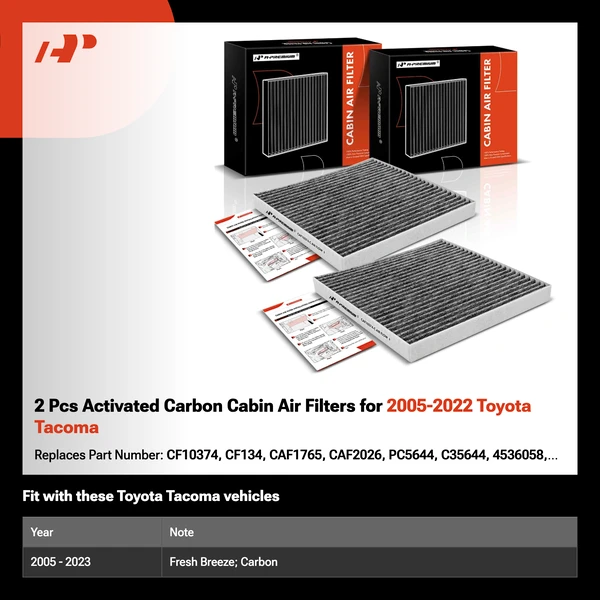 2 Pcs Activated Carbon Cabin Air Filters for 2005-2022 Toyota Tacoma