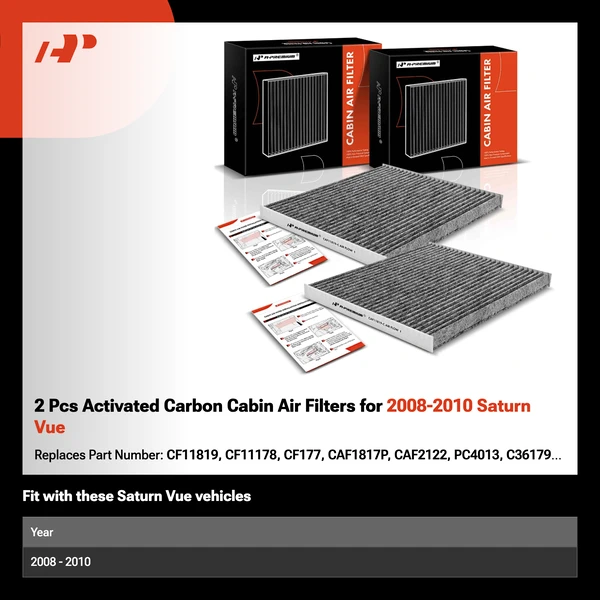 2 Pcs Activated Carbon Cabin Air Filters for 2008-2010 Saturn Vue