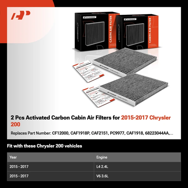 2 Pcs Activated Carbon Cabin Air Filters for 2015-2017 Chrysler 200