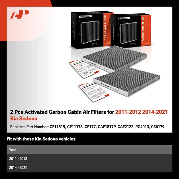 2 Pcs Activated Carbon Cabin Air Filters for 2011-2012 2014-2021 Kia Sedona