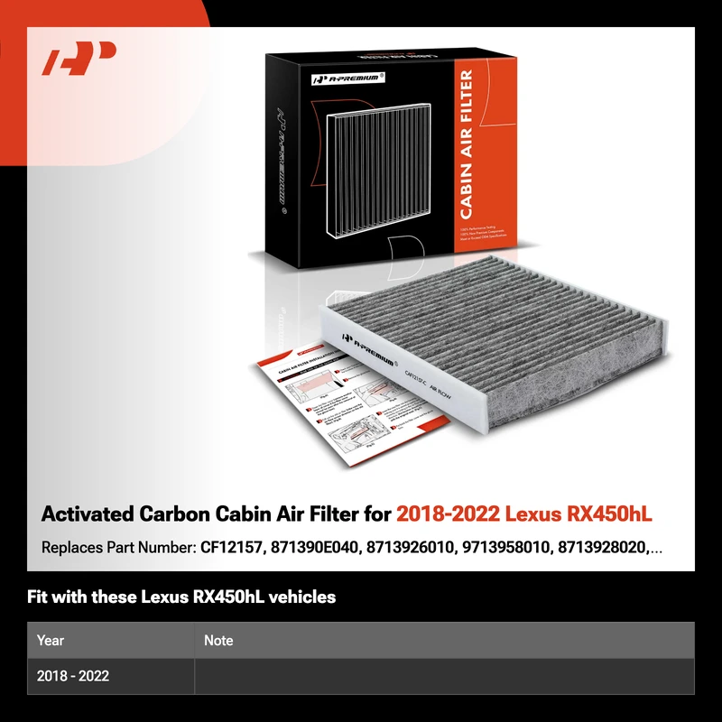 Activated Carbon Cabin Air Filter for 2018-2022 Lexus RX450hL