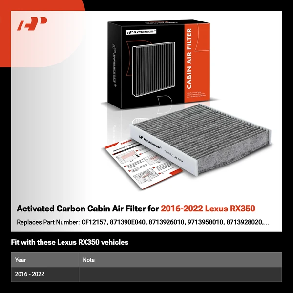 Activated Carbon Cabin Air Filter for 2016-2022 Lexus RX350