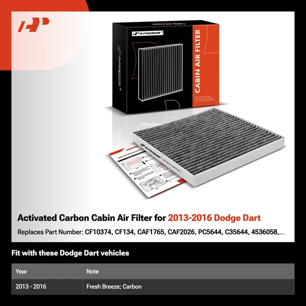 Activated Carbon Cabin Air Filter for 2013-2016 Dodge Dart