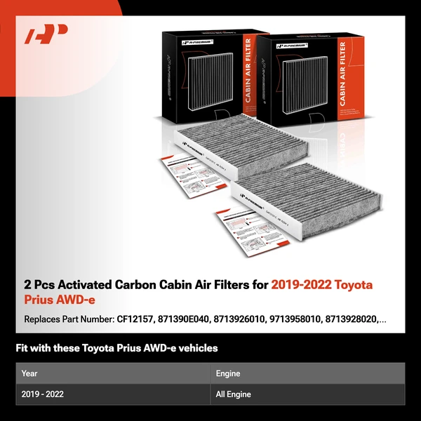2 Pcs Activated Carbon Cabin Air Filters for 2019-2022 Toyota Prius AWD-e