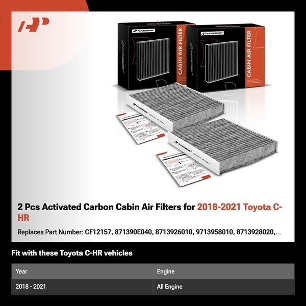 2 Pcs Activated Carbon Cabin Air Filters for 2018-2021 Toyota C-HR