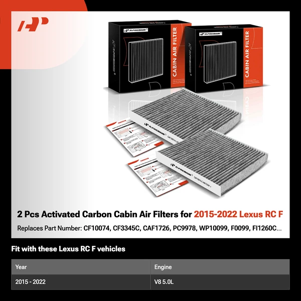 2 Pcs Activated Carbon Cabin Air Filters for 2015-2022 Lexus RC F