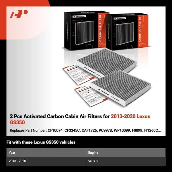 2 Pcs Activated Carbon Cabin Air Filters for 2013-2020 Lexus GS350