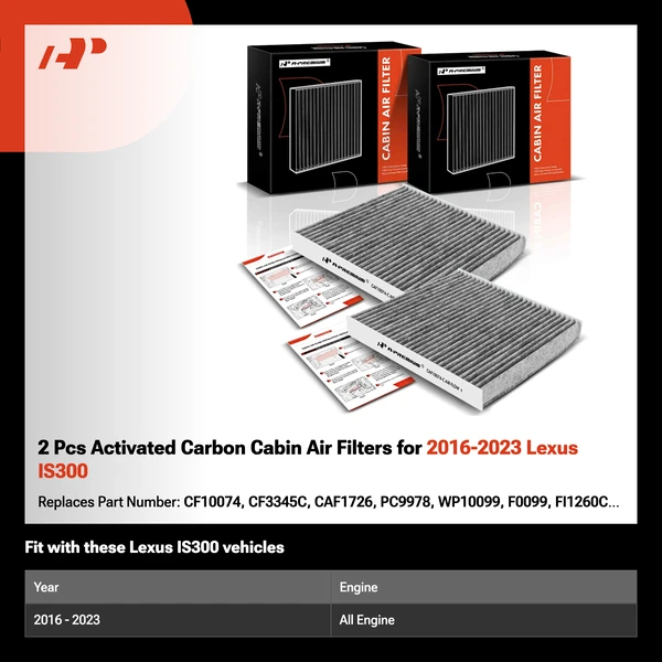 2 Pcs Activated Carbon Cabin Air Filters for 2016-2023 Lexus IS300