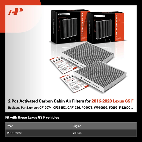 2 Pcs Activated Carbon Cabin Air Filters for 2016-2020 Lexus GS F