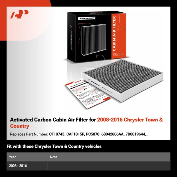 Activated Carbon Cabin Air Filter for 2008-2016 Chrysler Town & Country