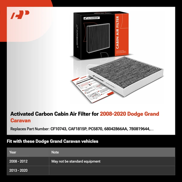 Activated Carbon Cabin Air Filter for 2008-2020 Dodge Grand Caravan