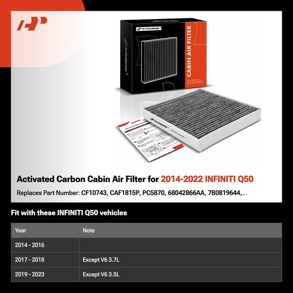 Activated Carbon Cabin Air Filter for 2014-2022 INFINITI Q50