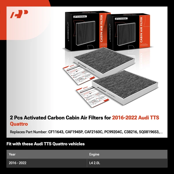 2 Pcs Activated Carbon Cabin Air Filters for 2016-2022 Audi TTS Quattro