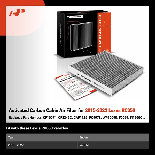 Activated Carbon Cabin Air Filter for 2015-2022 Lexus RC350