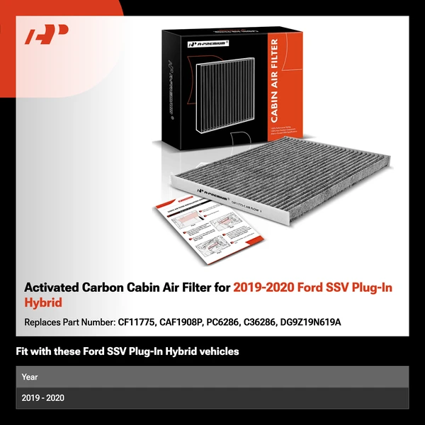 Activated Carbon Cabin Air Filter for 2019-2020 Ford SSV Plug-In Hybrid