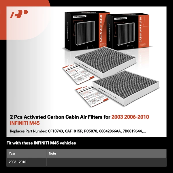 2 Pcs Activated Carbon Cabin Air Filters for 2003 2006-2010 INFINITI M45