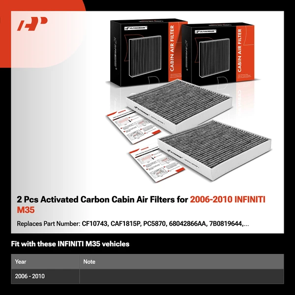2 Pcs Activated Carbon Cabin Air Filters for 2006-2010 INFINITI M35