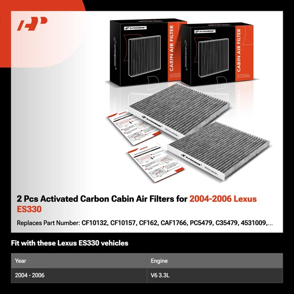 2 Pcs Activated Carbon Cabin Air Filters for 2004-2006 Lexus ES330
