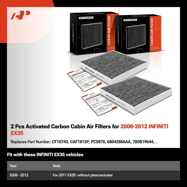 2 Pcs Activated Carbon Cabin Air Filters for 2008-2012 INFINITI EX35