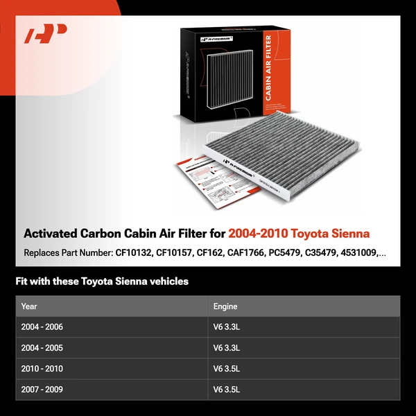Activated Carbon Cabin Air Filter for 2004-2010 Toyota Sienna