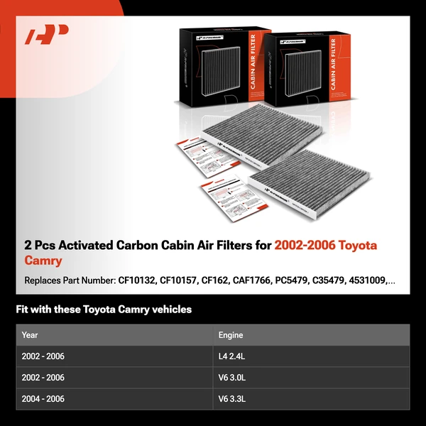 2 Pcs Activated Carbon Cabin Air Filters for 2002-2006 Toyota Camry