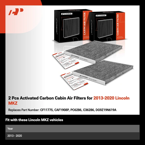 2 Pcs Activated Carbon Cabin Air Filters for 2013-2020 Lincoln MKZ