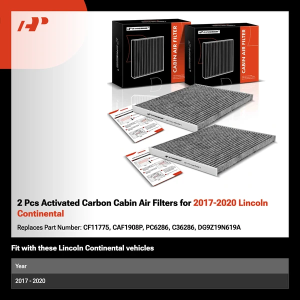 2 Pcs Activated Carbon Cabin Air Filters for 2017-2020 Lincoln Continental