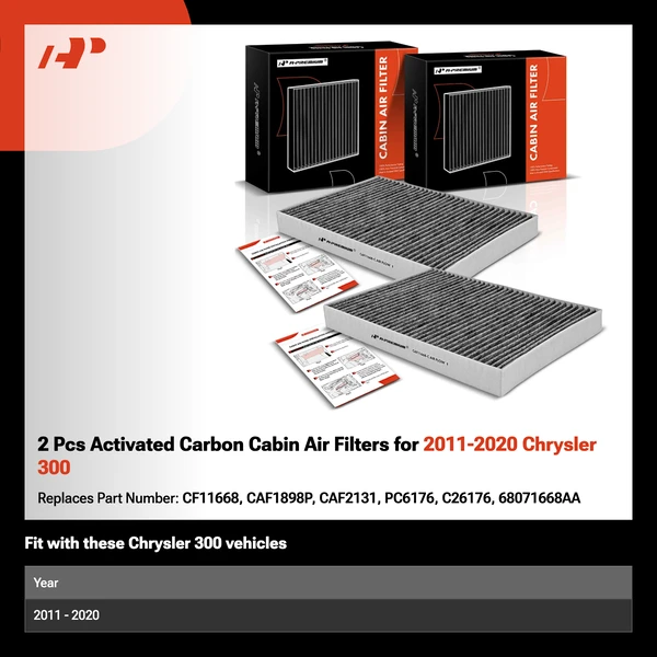 2 Pcs Activated Carbon Cabin Air Filters for 2011-2020 Chrysler 300