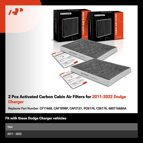 2 Pcs Activated Carbon Cabin Air Filters for 2011-2022 Dodge Charger