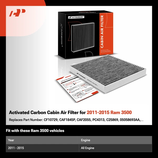 Activated Carbon Cabin Air Filter for 2011-2015 Ram 3500