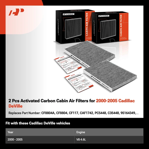 2 Pcs Activated Carbon Cabin Air Filters for 2000-2005 Cadillac DeVille