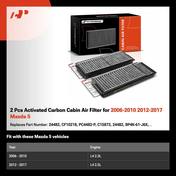 2 Pcs Activated Carbon Cabin Air Filter for 2006-2010 2012-2017 Mazda 5
