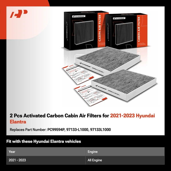 2 Pcs Activated Carbon Cabin Air Filters for 2021-2023 Hyundai Elantra
