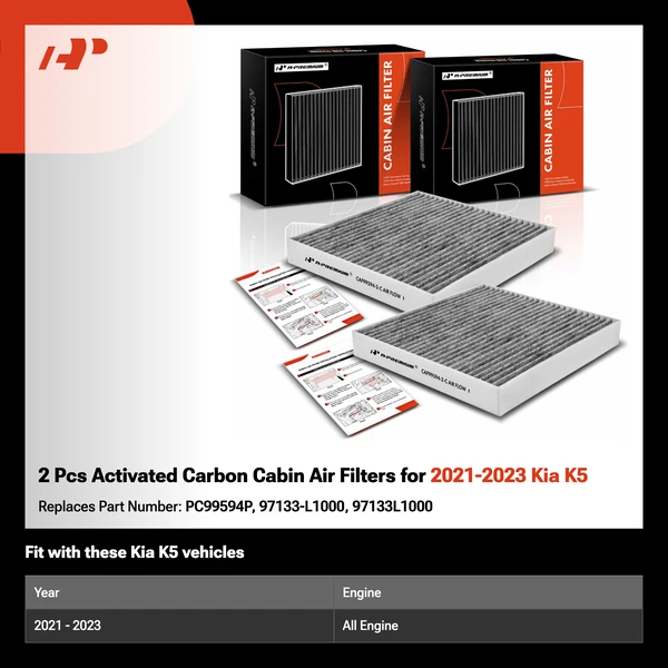 2 Pcs Activated Carbon Cabin Air Filters for 2021-2023 Kia K5