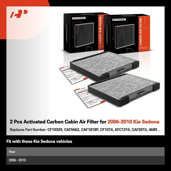 2 Pcs Activated Carbon Cabin Air Filter for 2006-2010 Kia Sedona