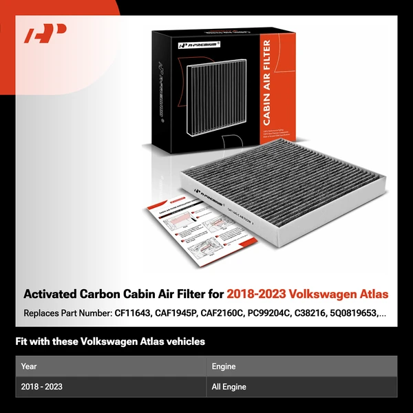 Activated Carbon Cabin Air Filter for 2018-2023 Volkswagen Atlas