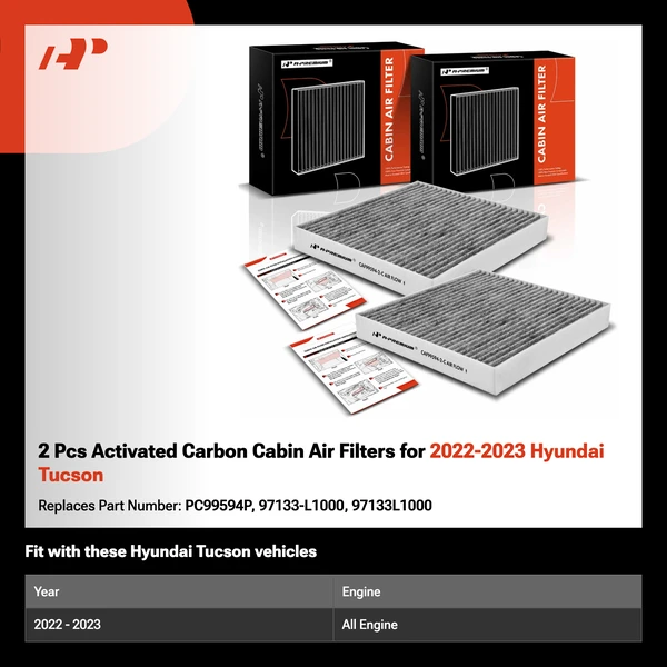 2 Pcs Activated Carbon Cabin Air Filters for 2022-2023 Hyundai Tucson