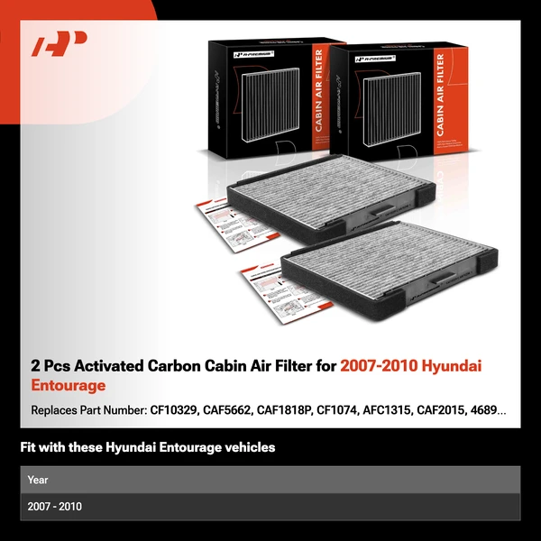 2 Pcs Activated Carbon Cabin Air Filter for 2007-2010 Hyundai Entourage